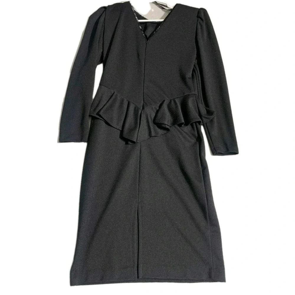 J.S.J. Peplum Dress Women 5/6 Black Sequin Beaded Vintage 80s Cocktail Goth Glam